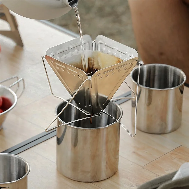 HALIN Stainless Steel Coffee Dripper Holder Folding Outdoor Camping Coffee Filter Rack (BPA Free, No FDA Certificate)