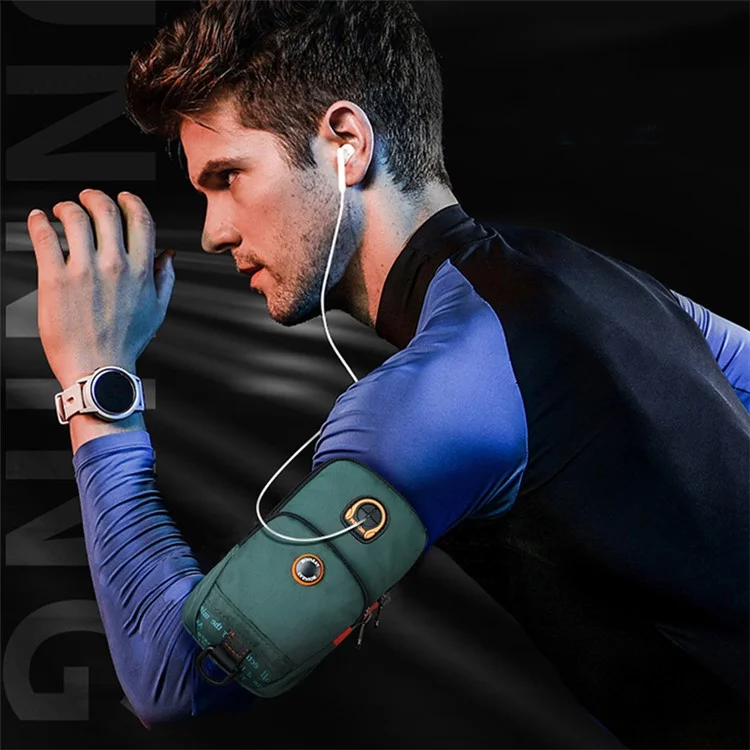 HAOSHUAI 5137 Sac de transport en nylon pour téléphone portable Sac de sport Sac de bras pour téléphone cellulaire, pièce de monnaie, argent liquide - Vert noirâtre