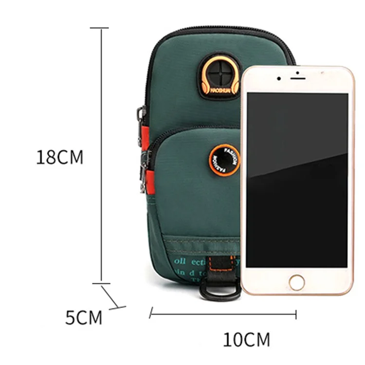HAOSHUAI 5137 Sac de transport en nylon pour téléphone portable Sac de sport Sac de bras pour téléphone cellulaire, pièce de monnaie, argent liquide - Vert noirâtre