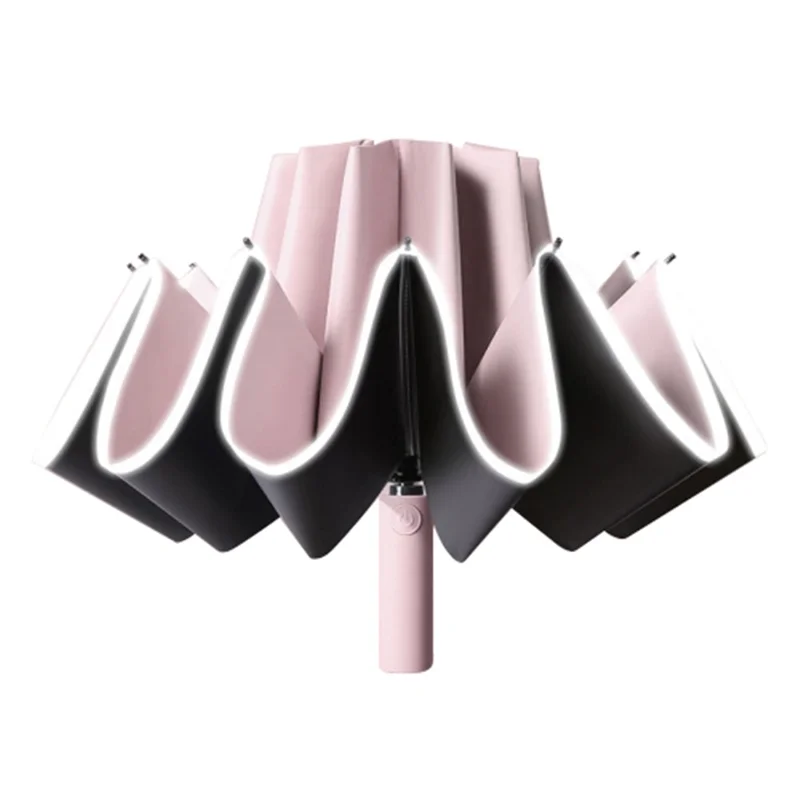 20 Ribs 190T Cloth Automatic Umbrella Sun-proof Rainproof Dual-use Reverse Type Folding Umbrella - Pink