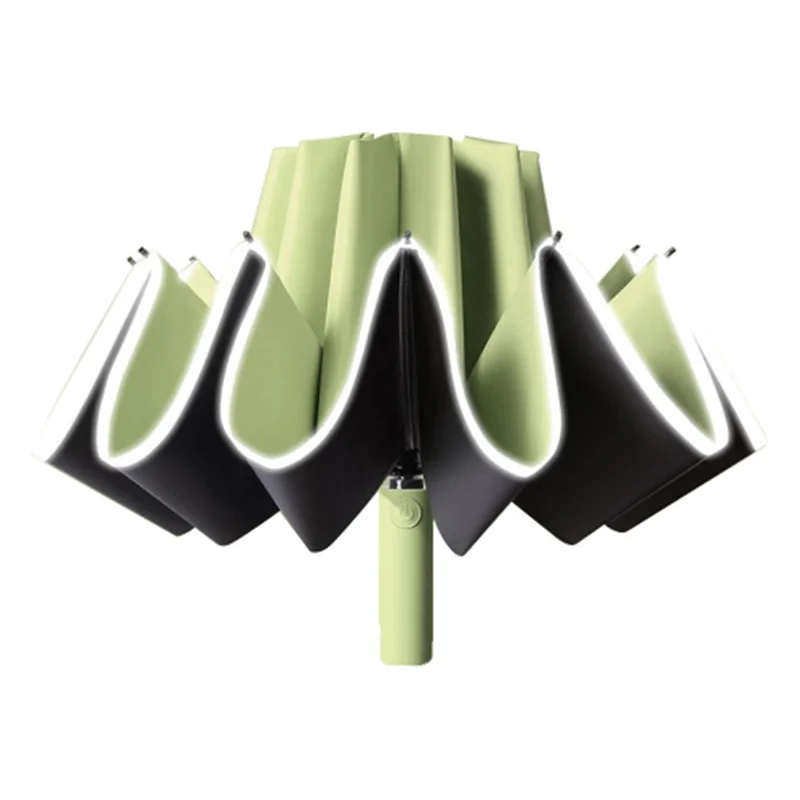 20 Ribs 190T Cloth Automatic Umbrella Sun-proof Rainproof Dual-use Reverse Type Folding Umbrella - Matcha Green