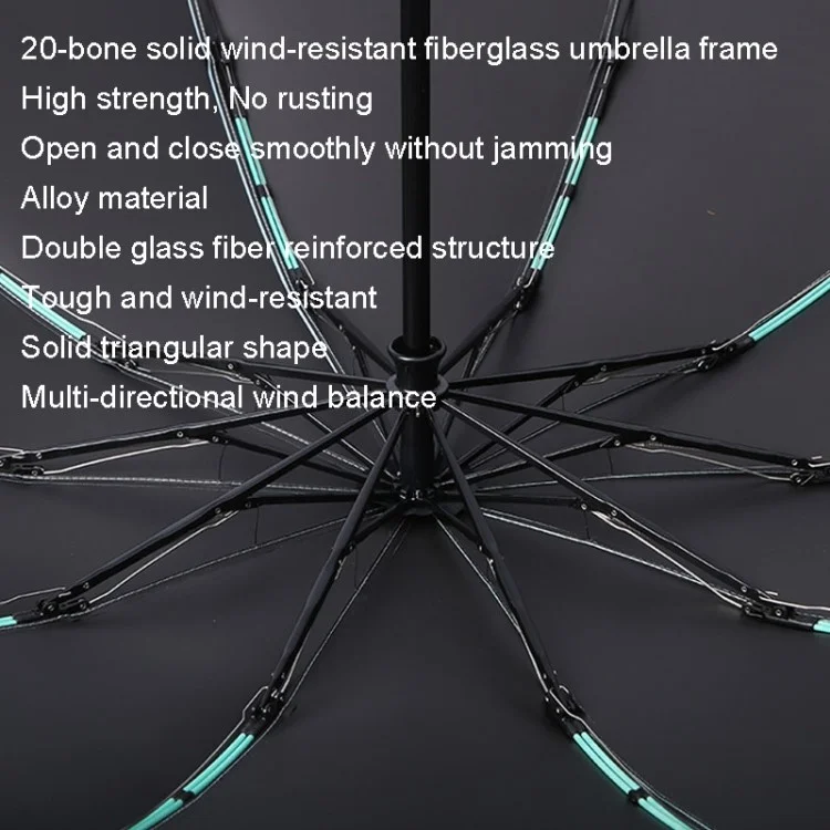 20 Ribs 190T Cloth Automatic Umbrella Sun-proof Rainproof Dual-use Reverse Type Folding Umbrella - Blue