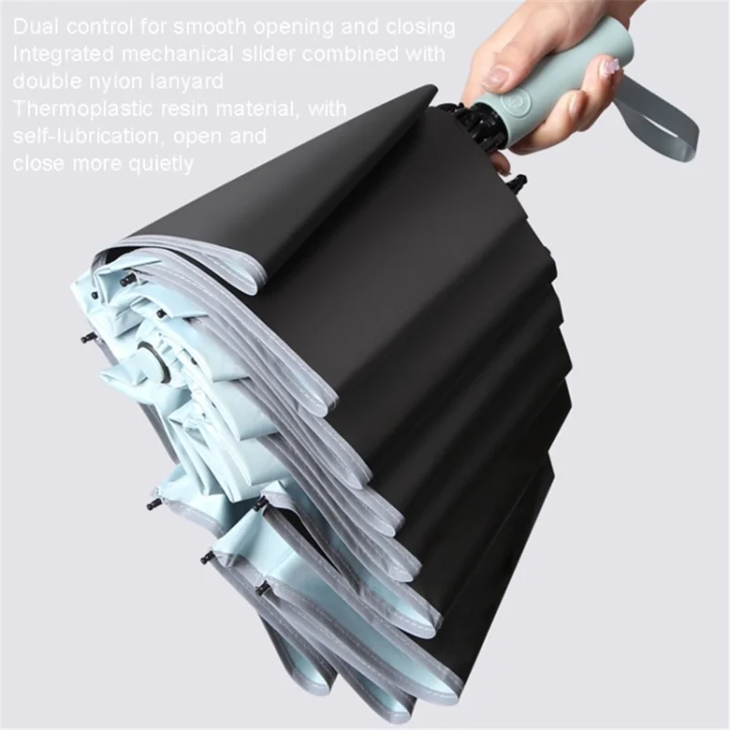 20 Ribs 190T Cloth Automatic Umbrella Sun-proof Rainproof Dual-use Reverse Type Folding Umbrella - Black