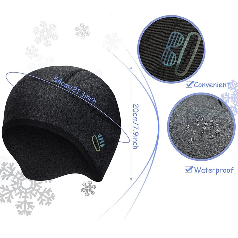 Soft Combine Fabric Winter Beanie Hat Thermal Warm Hat Cycling Skiing Cap with Glasses Hole for Men and Women - Black