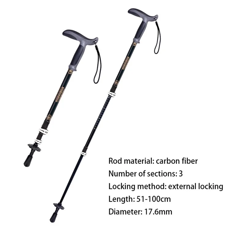 REBORNSUN RBQY0623 Backpacking Carbon Fiber Trekking Pole Camping 3-Abschnitt 51-100CM Outdoor Walking Stick - Schwarz