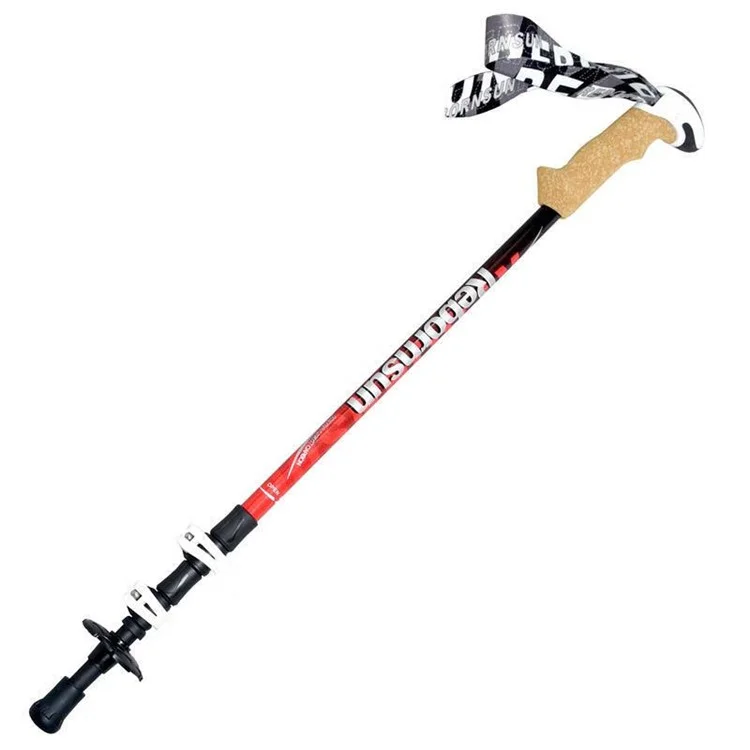 REBORNSUN 62-135CM Outdoor-Wanderstab Backpacking Camping 3-teiliger Kohlefaser-Trekking-Stab - Rot