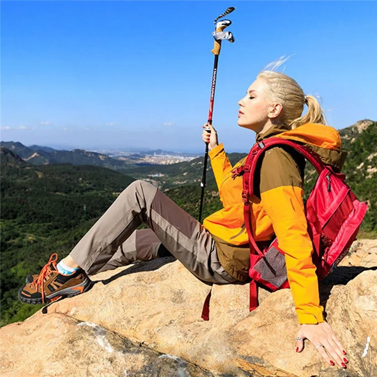 REBORNSUN 62-135CM Outdoor-Wanderstab Backpacking Camping 3-teiliger Kohlefaser-Trekking-Stab - Rot