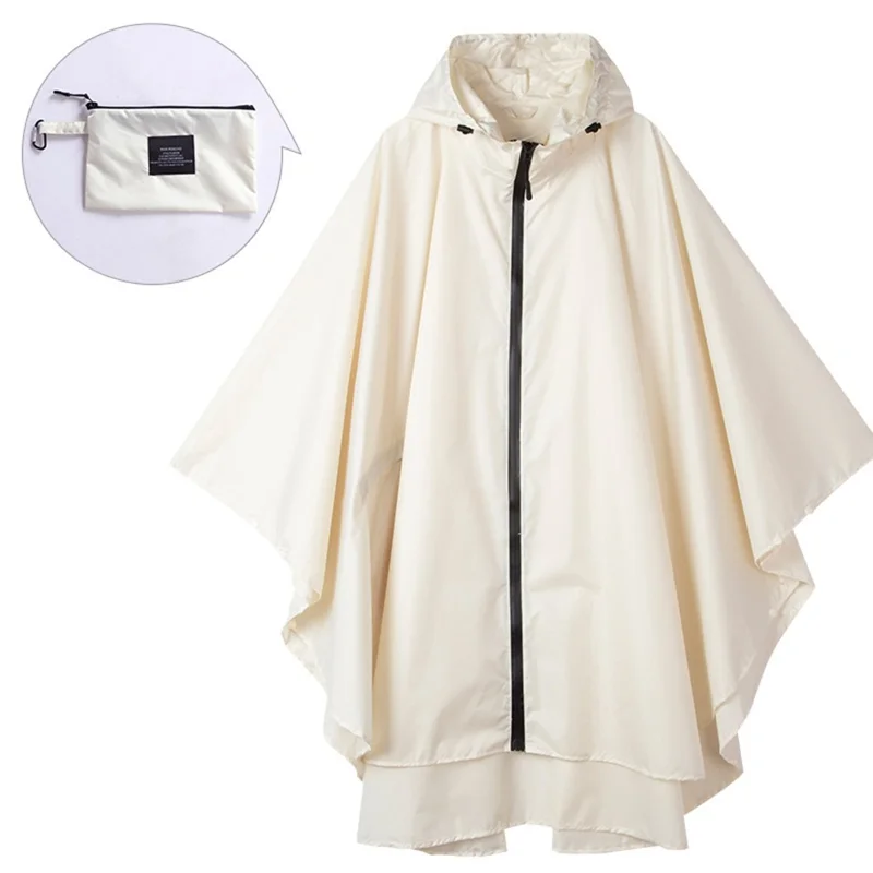 7029 Poncho de pluie grand vélo, cape de pluie à capuche pour vélo, protection contre la pluie pour la route, taille: L - Beige