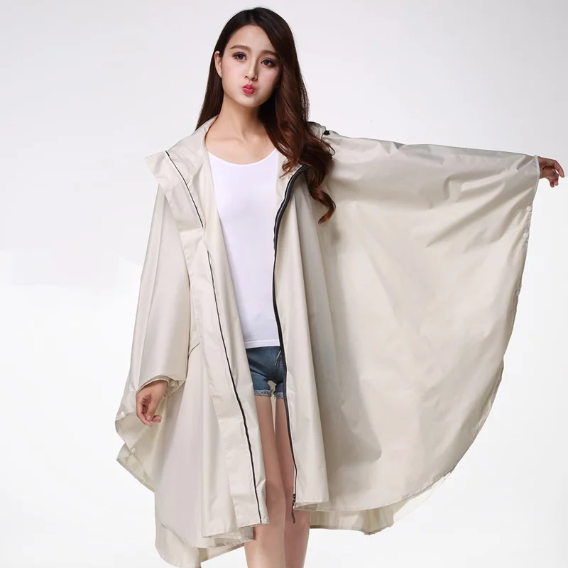 7029 Poncho de pluie grand vélo, cape de pluie à capuche pour vélo, protection contre la pluie pour la route, taille: L - Beige