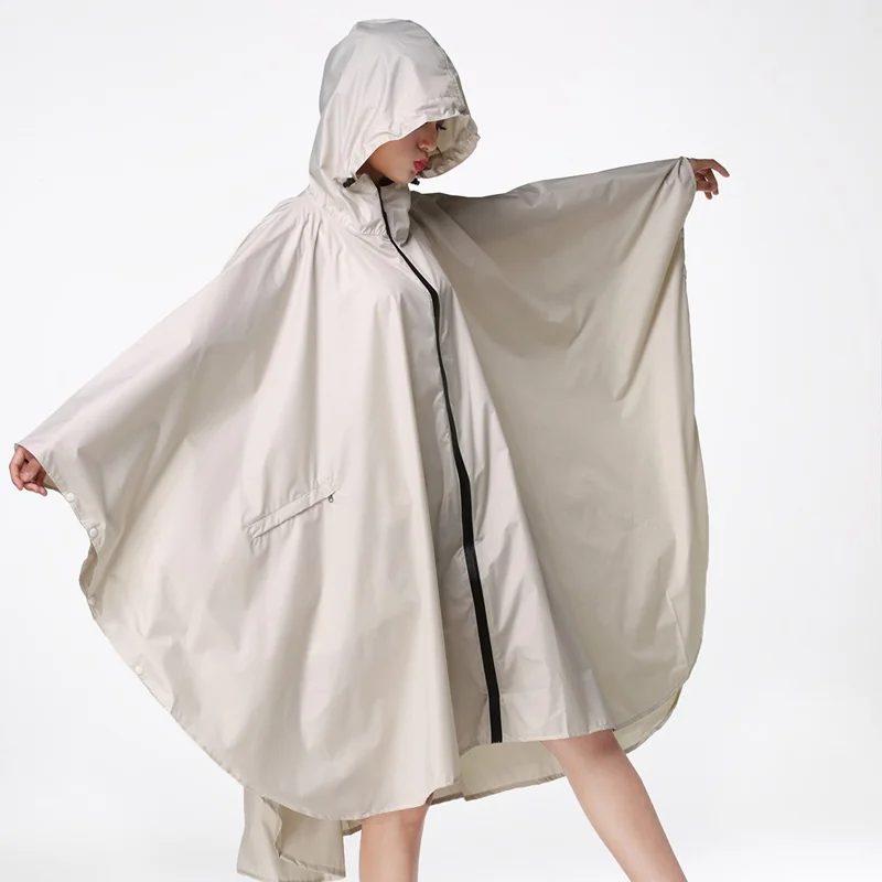 7029 Poncho de pluie grand vélo, cape de pluie à capuche pour vélo, protection contre la pluie pour la route, taille: L - Beige