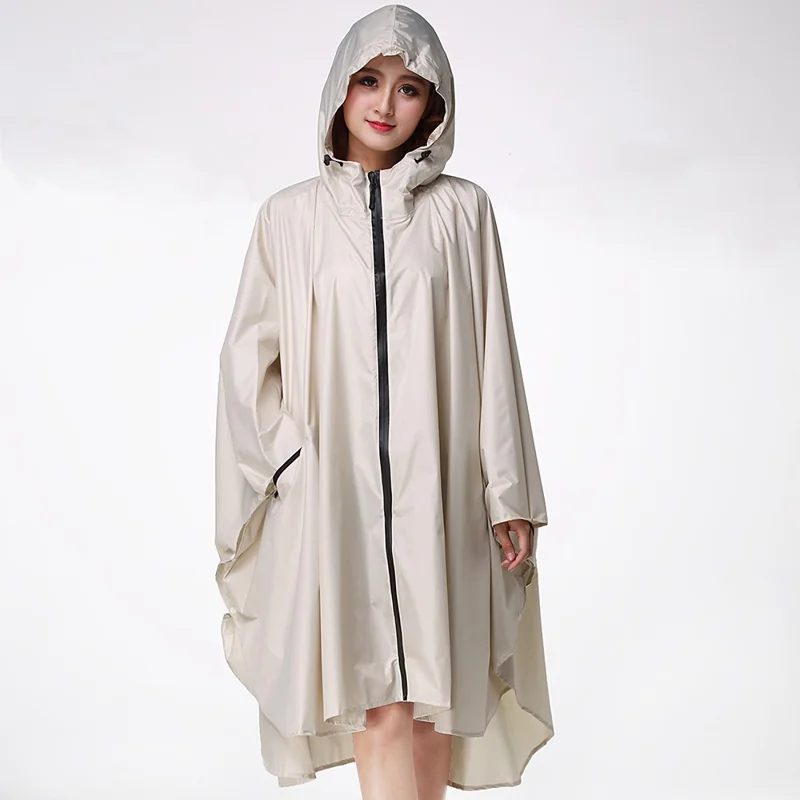 7029 Poncho de pluie grand vélo, cape de pluie à capuche pour vélo, protection contre la pluie pour la route, taille: L - Beige