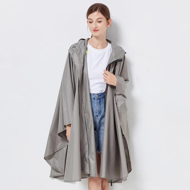 7029 Large Cycling Rain Poncho Bike Cycling Hooded Raincoat Rain Cape On the Go Rain Protection, Size: L - Grey