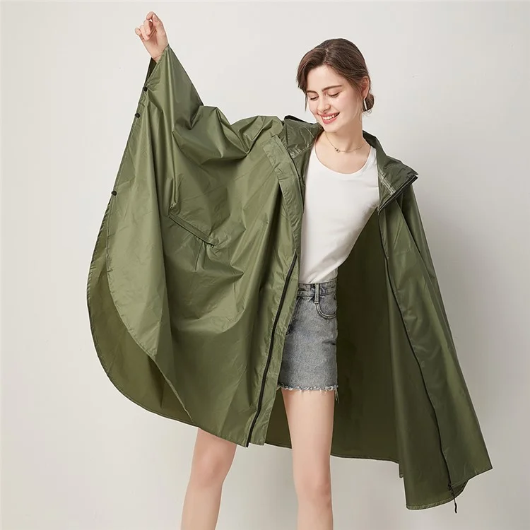 7029 Large Cycling Rain Poncho Bike Cycling Hooded Raincoat Rain Cape On the Go Rain Protection, Size: L - Army Green