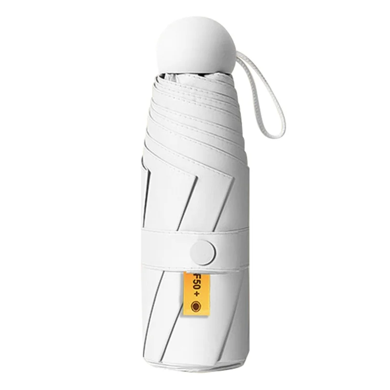 PS-002 90CM Diameter Nylon+Cotton Umbrella Compact Design 6-Rib Outdoor Sun and Rain Proof Umbrella - White