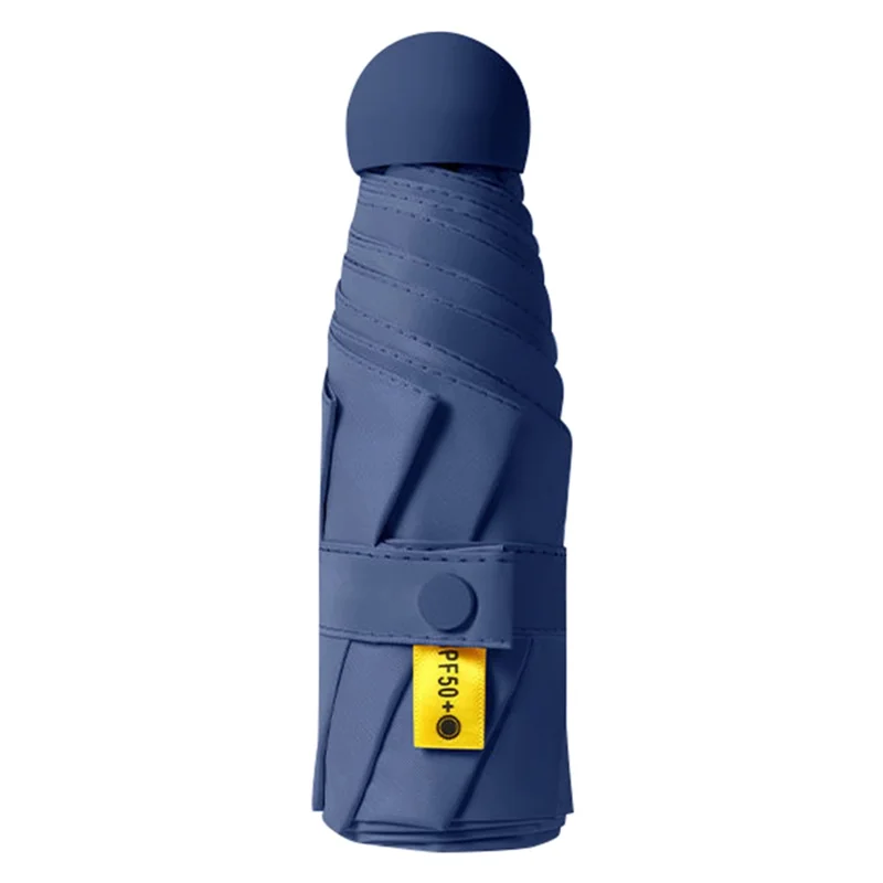 PS-002 90CM Diametro Ombrello in Nylon+Cotone con Design Compatto a 6 Bacchette, Resistente a Sole e Pioggia - Blu Navy