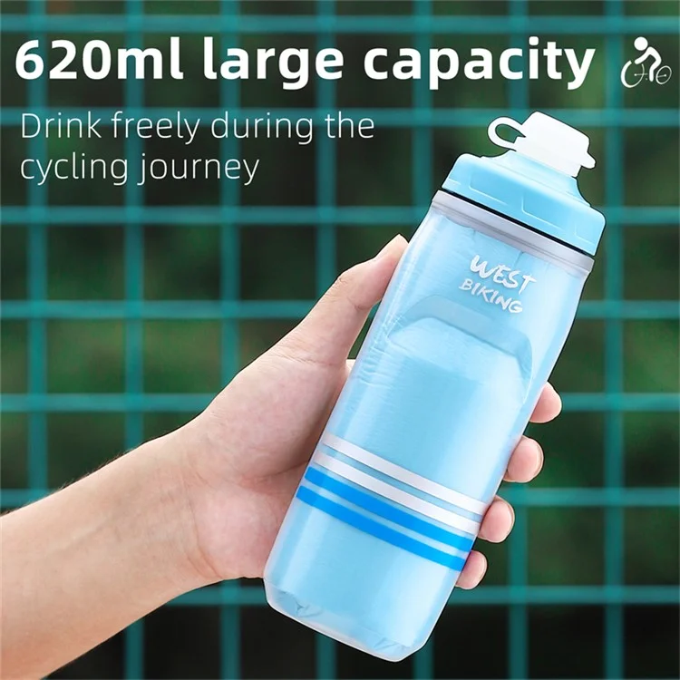 WEST BIKING YP0721046 Sport Insulated Water Bottle Cycling Squeeze PP5 Water Container 620ml (BPA Free, No FDA Certificate) - Blue