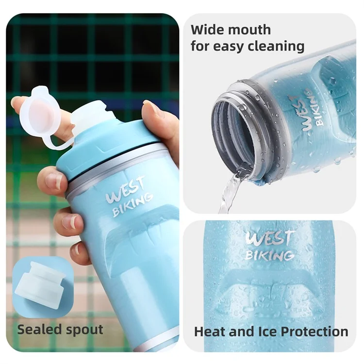 WEST BIKING YP0721046 Sport Insulated Water Bottle Cycling Squeeze PP5 Water Container 620ml (BPA Free, No FDA Certificate) - Blue