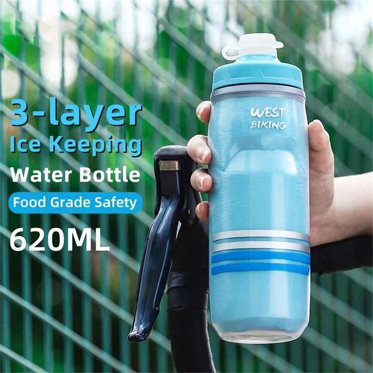 WEST BIKING YP0721046 Sport Insulated Water Bottle Cycling Squeeze PP5 Water Container 620ml (BPA Free, No FDA Certificate) - Blue