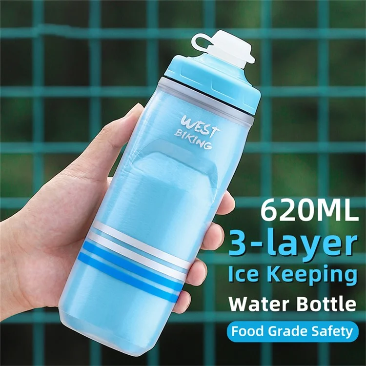 WEST BIKING YP0721046 Sport Insulated Water Bottle Cycling Squeeze PP5 Water Container 620ml (BPA Free, No FDA Certificate) - Blue