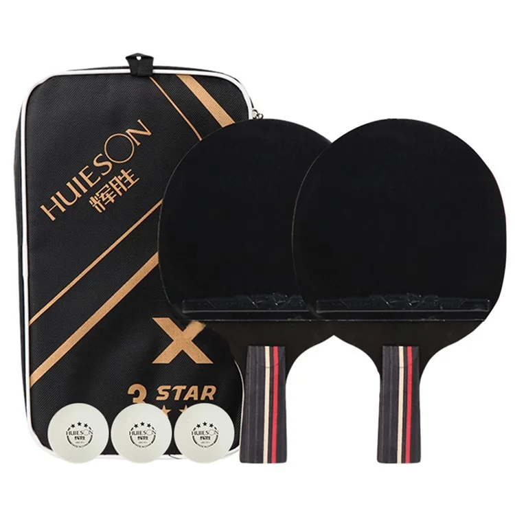 HUIESON HS-D-P01 3-Star Wood Table Tennis Bat Racquet Beginner Ping Pong Paddle with Balls - Pen-holding Style