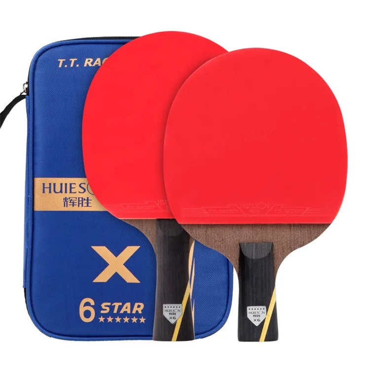 HUIESON 6-Sterne Holz- und Kohlefaser-Tischtennisschläger Ping Pong Paddle mit Tragetasche - Handshake-Griff + Stifthalte-Stil