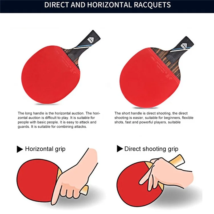 HUIESON 6-Sterne Holz- und Kohlefaser-Tischtennisschläger Ping Pong Paddle mit Tragetasche - Handshake-Griff + Stifthalte-Stil