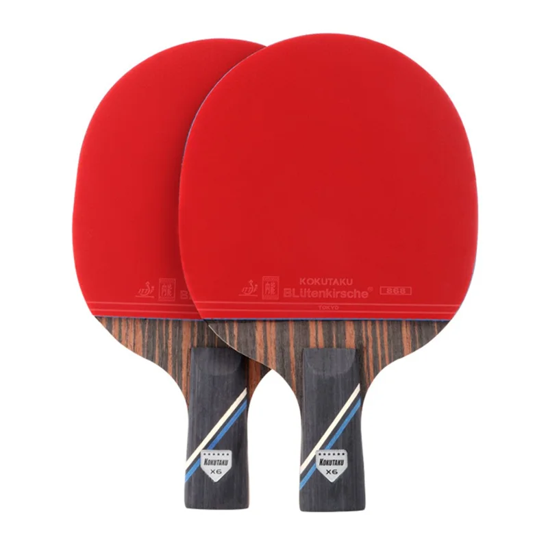 KOKUTAKU 2PCS / Set de raquetas de tenis de mesa de 6 estrellas para principiantes, con funda de transporte - Estilo de sujeción de pluma