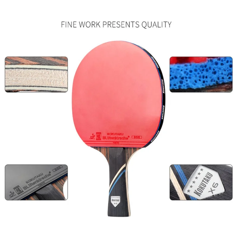 KOKUTAKU 2PCS / Set de raquetas de tenis de mesa de 6 estrellas para principiantes, con funda de transporte - Estilo de sujeción de pluma