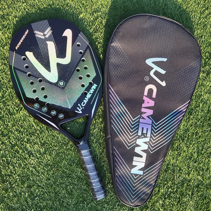CAMEWIN 4006 Tennis Paddle Racquet 3K Carbon Fiber+Soft EVA Beach Tennis Racket, mit Handgelenkband + 2 Griffband - Schwarz+Silber