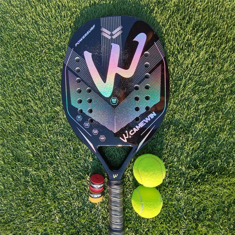 CAMEWIN 4006 Tennis Paddle Racquet 3K Carbon Fiber+Soft EVA Beach Tennis Racket, with Wristband + 2 Grip Tape - Yellow