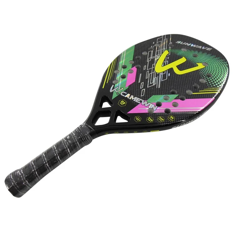 CAMEWIN 4009 3K Kohlefaser+Soft EVA Beach Tennis Schläger Tennis Paddel Schläger mit Aufbewahrungstasche - Rosa+Grün