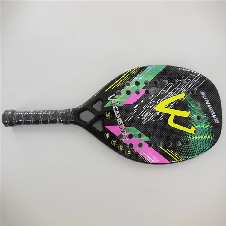 CAMEWIN 4009 3K Kohlefaser+Soft EVA Beach Tennis Schläger Tennis Paddel Schläger mit Aufbewahrungstasche - Rosa+Grün