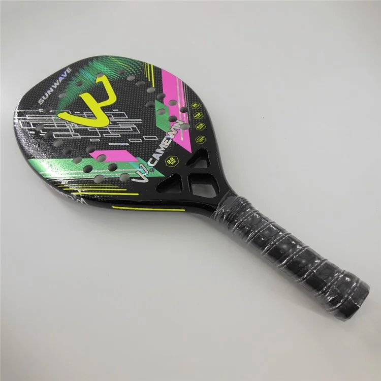 CAMEWIN 4009 3K Kohlefaser+Soft EVA Beach Tennis Schläger Tennis Paddel Schläger mit Aufbewahrungstasche - Rosa+Grün