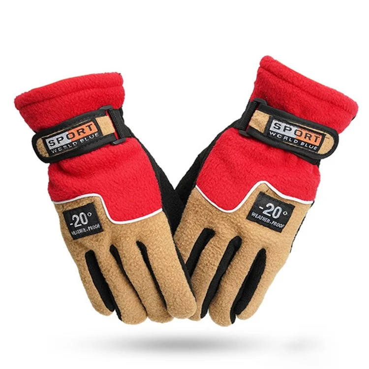 AOTU 1 Pair Outdoor Winter Women Gloves Full Finger Cycling Skiing Windproof Warm Fleece Gloves - Red