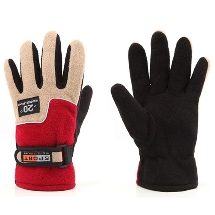 AOTU 1 Pair Outdoor Winter Women Gloves Full Finger Cycling Skiing Windproof Warm Fleece Gloves - Red