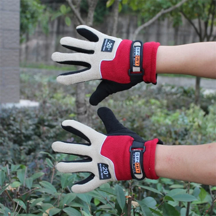 AOTU 1 Pair Outdoor Winter Women Gloves Full Finger Cycling Skiing Windproof Warm Fleece Gloves - Red