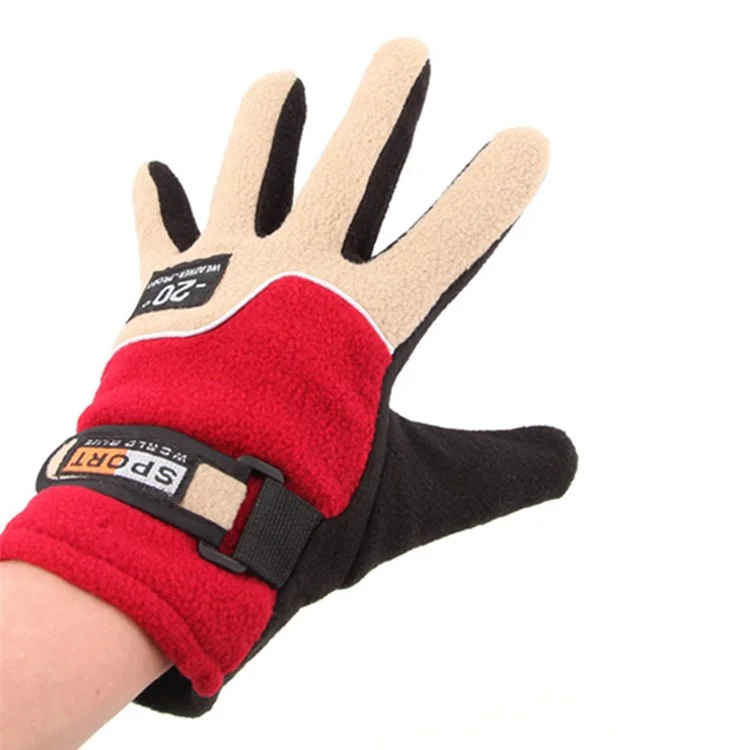 AOTU 1 Pair Outdoor Winter Women Gloves Full Finger Cycling Skiing Windproof Warm Fleece Gloves - Red