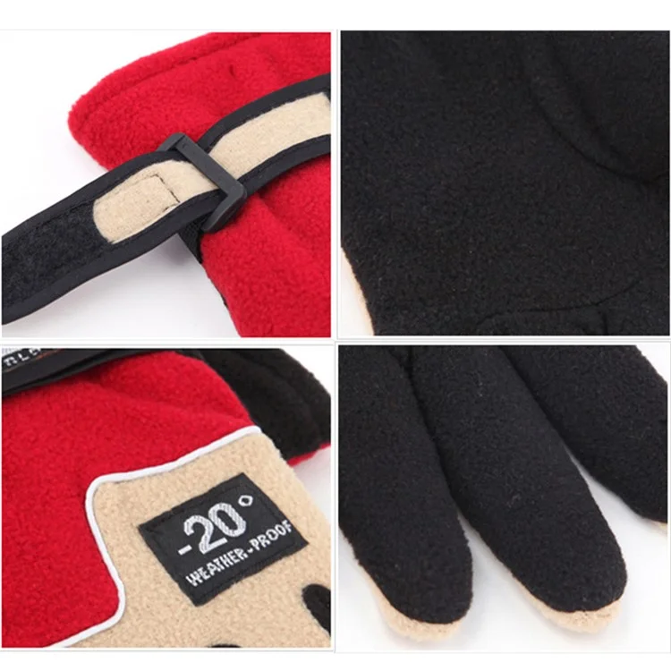 AOTU 1 Pair Outdoor Winter Women Gloves Full Finger Cycling Skiing Windproof Warm Fleece Gloves - Red