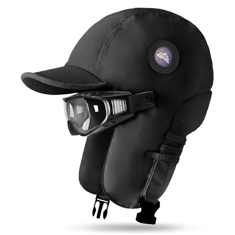 GOLOVEJOY DMZ88 Cappello Invernale con Occhiali, Paraorecchie da Sci Neve Più Caldo Cappello Trappola per Uomo, Donna - Nero / Occhiali Trasparenti