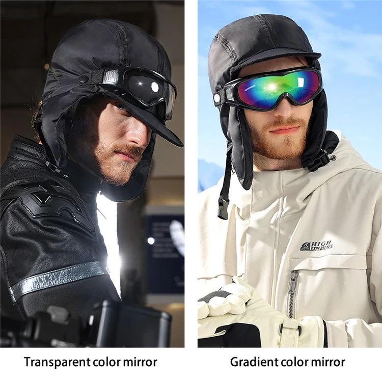 GOLOVEJOY DMZ88 Cappello Invernale con Occhiali, Paraorecchie da Sci Neve Più Caldo Cappello Trappola per Uomo, Donna - Nero / Occhiali Trasparenti
