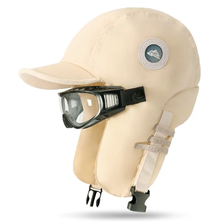 GOLOVEJOY DMZ88 Winter Hat with Goggles, Ear Flaps Skiing Snow Warmer Trapper Beanie Hat for Men, Women - Beige / Transparent Goggles