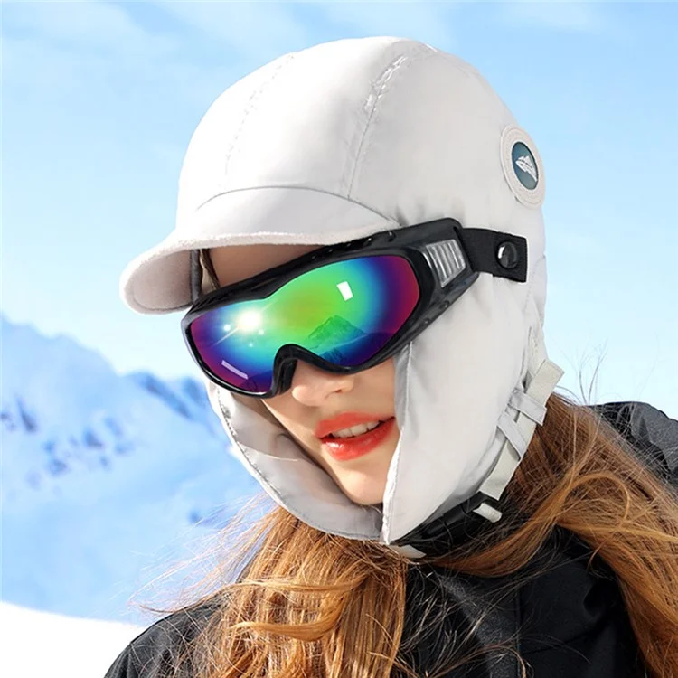 GOLOVEJOY DMZ88 Winter Hat with Goggles, Ear Flaps Skiing Snow Warmer Trapper Beanie Hat for Men, Women - Beige / Transparent Goggles