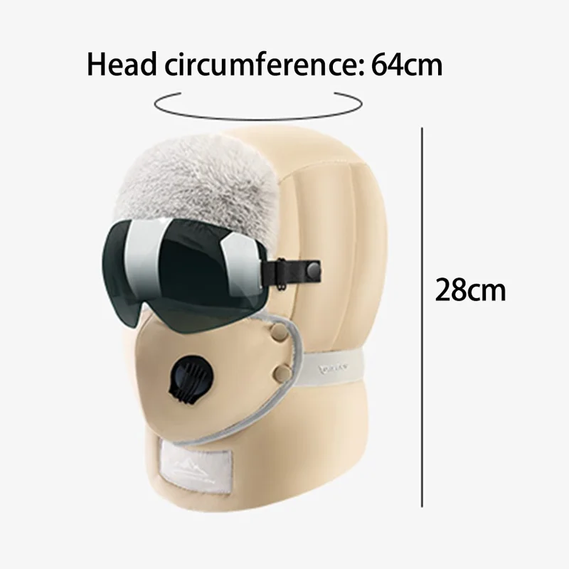 GOLOVEJOY DMZ92 Windproof Winter Hat Skiing Snow Warmer Trapper Beanie Hat with Removable Goggles, Mask - Black / Gradient Goggles