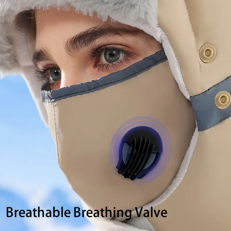 GOLOVEJOY DMZ92 Windproof Winter Hat Skiing Snow Warmer Trapper Beanie Hat with Removable Goggles, Mask - Black / Gradient Goggles