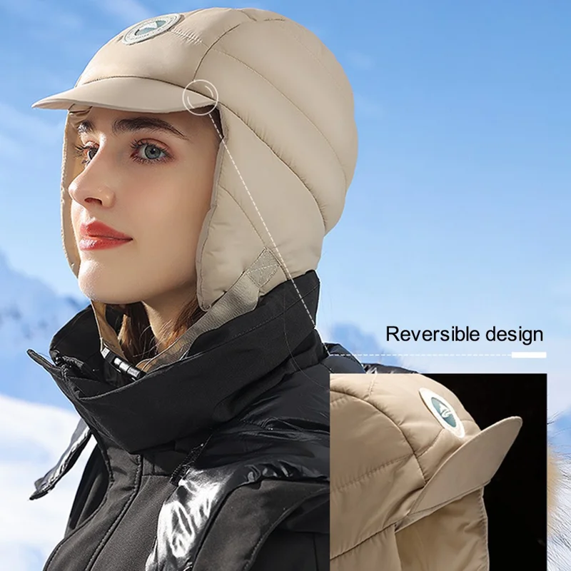 GOLOVEJOY DMZ91 Men's Winter Windproof Brim Design Bomber Hat Skiing Down Earflap Beanie Cap Keeping Warm - Dark Grey
