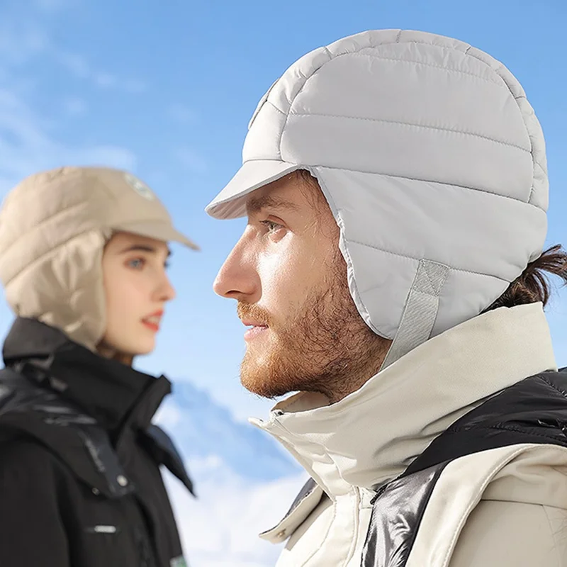 GOLOVEJOY DMZ91 Men's Winter Windproof Brim Design Bomber Hat Skiing Down Earflap Beanie Cap Keeping Warm - Dark Grey