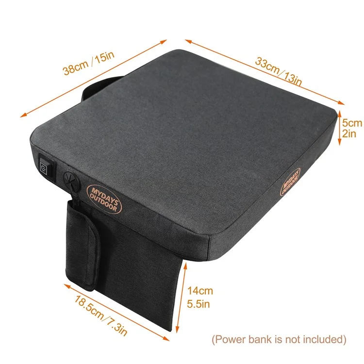 MYDAYS OUTDOOR Heated Seat Cushion 3 Mode Adjustable USB Powered Heating Seat Pads for Camping, Fishing (Power Bank not Included)