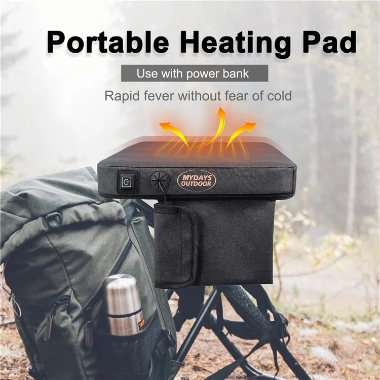 MYDAYS OUTDOOR Heated Seat Cushion 3 Mode Adjustable USB Powered Heating Seat Pads for Camping, Fishing (Power Bank not Included)