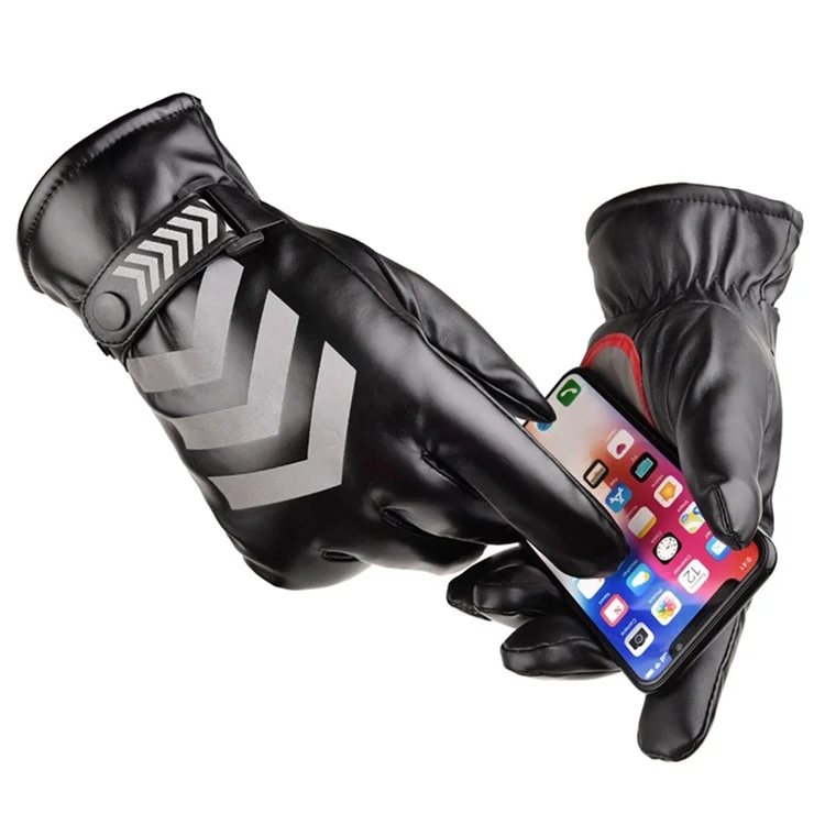 AOTU 1 Par de Luvas de Ciclismo Masculinas Touch Screen PU Couro Reflexivo Quente - Preto