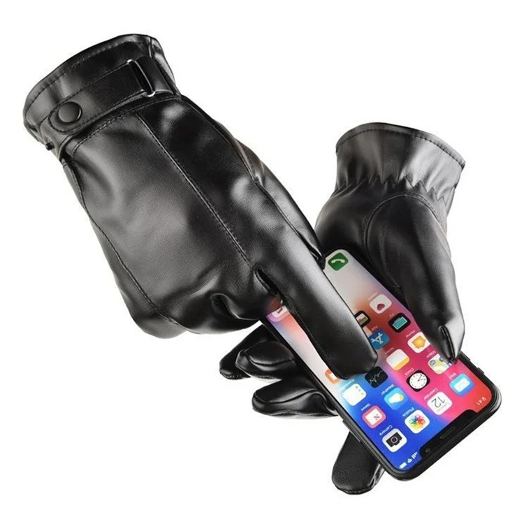 AOTU 1 Coppia di Guanti da Ciclismo per Uomo Touch Screen Dita Intere Impermeabili in Pelle PU Caldi Mittens